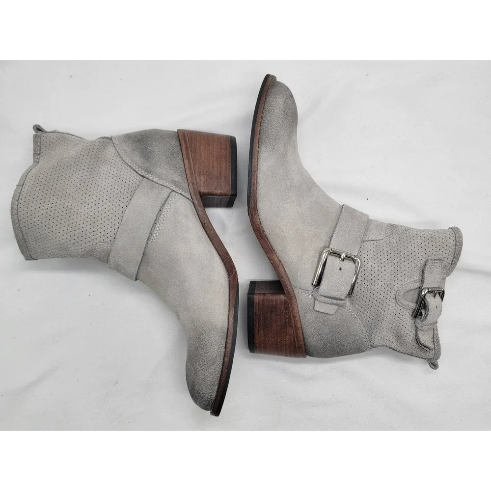 Donald J. Pliner Gray Suede Leather Buckle Ankle Boots Western Women Size 7.5 M - Picture 5 of 14